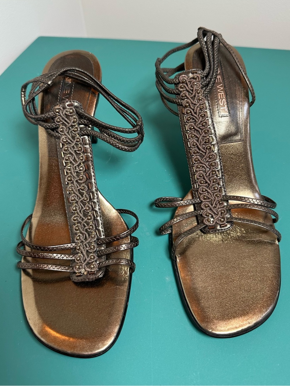 Nine West bronze shimmer sandal heels